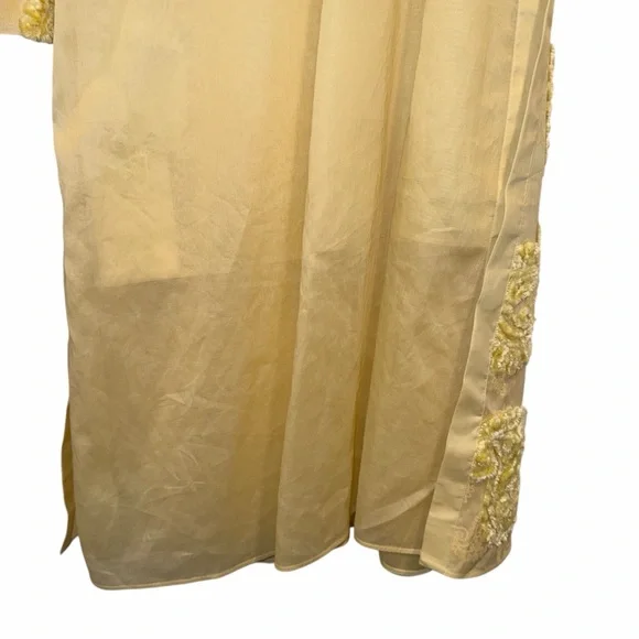 Jil Sander Yellow Embroidered Paisley Kaftan Midi Dress Cotton Sheer IT36 US 2 - Picture 13 of 15